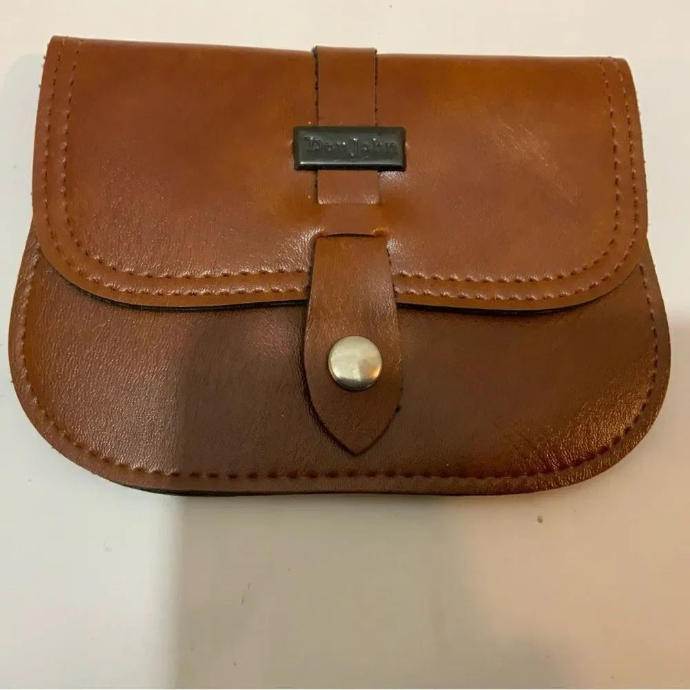 Don John Brown leather Vinyl Small Clutch Purse Coin Pouch Bag Wallet